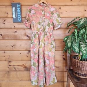 LaRoque Ruffle Maxi Dress Pink Floral Palm Beach Mock Neck Tiered Preppy Medium